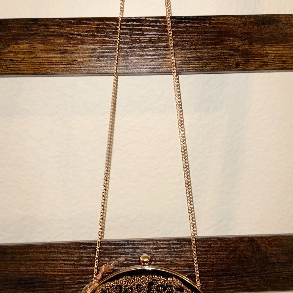 Viral Vintage Style Cheetah Beaded Bag Made in India Black & Gold Evening Bag - Picture 3 of 4